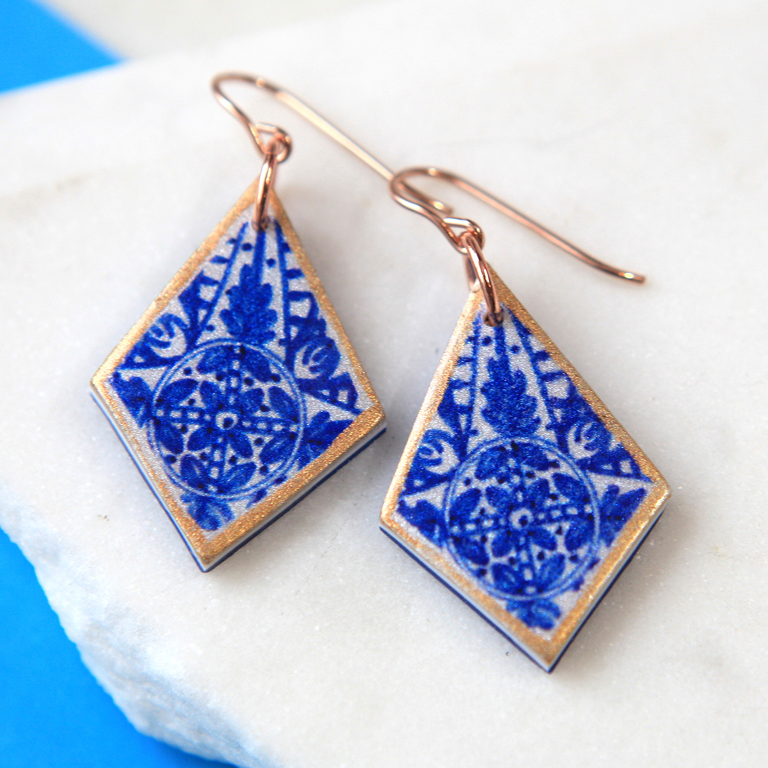 Blue INK Art Collection Earrings - sapphire rhombus Next romance jewellery handmade in Australia melbourne design