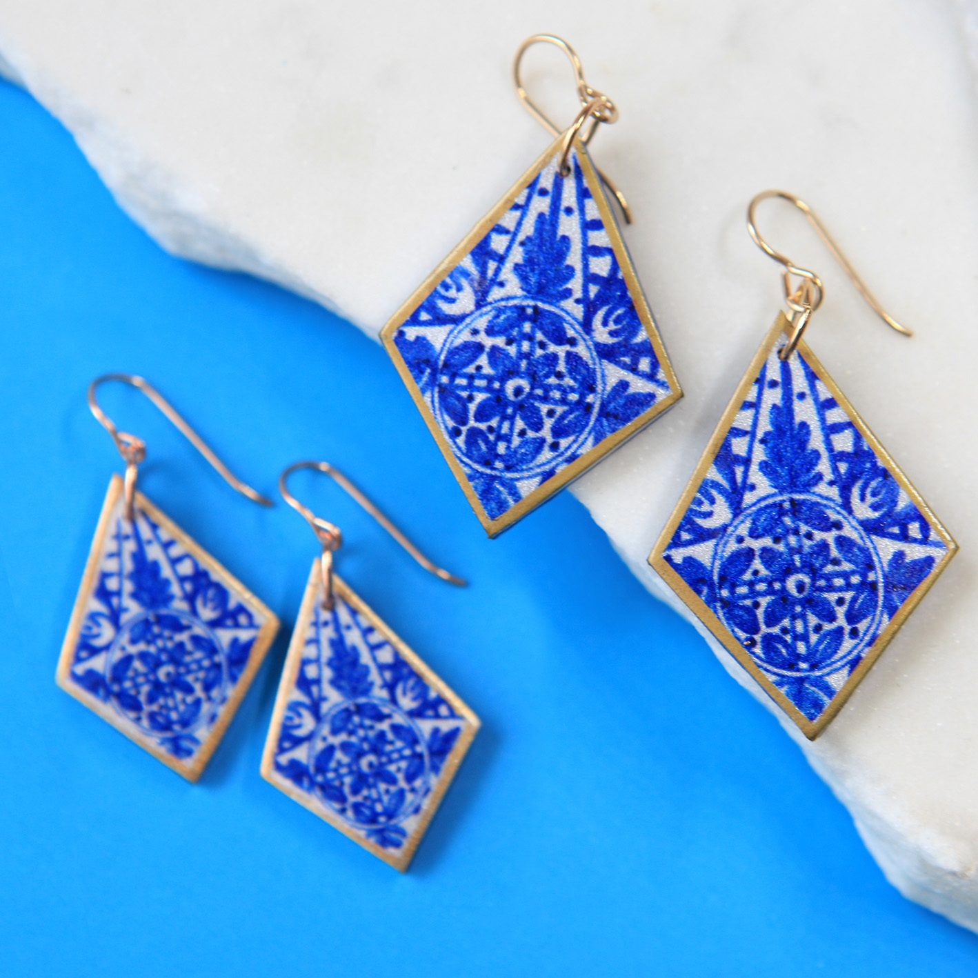 Blue INK Art Collection Earrings - sapphire rhombus Next romance jewellery handmade in Australia melbourne design make it collective jewellery