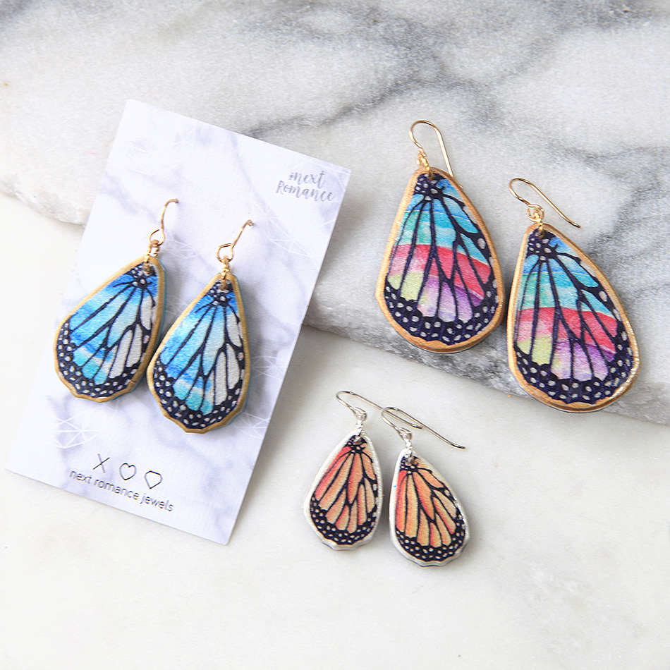 Butterfly Wing Art Earrings - rainbow - Image 3